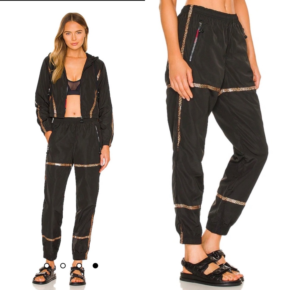 NWT Adam Selman Sport Taped Track Pants in Black/Leopard Small $175